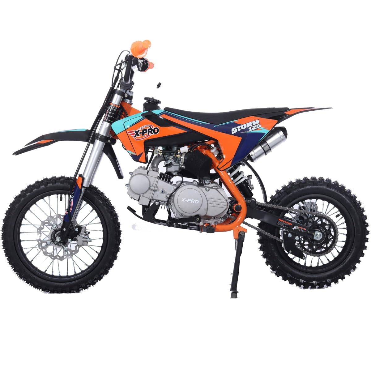 X-Pro Brand New Storm 125cc Dirt Bike with 4-Speed Semi-Auto Transmission, Kick Start, Big 14"/12" Tires!