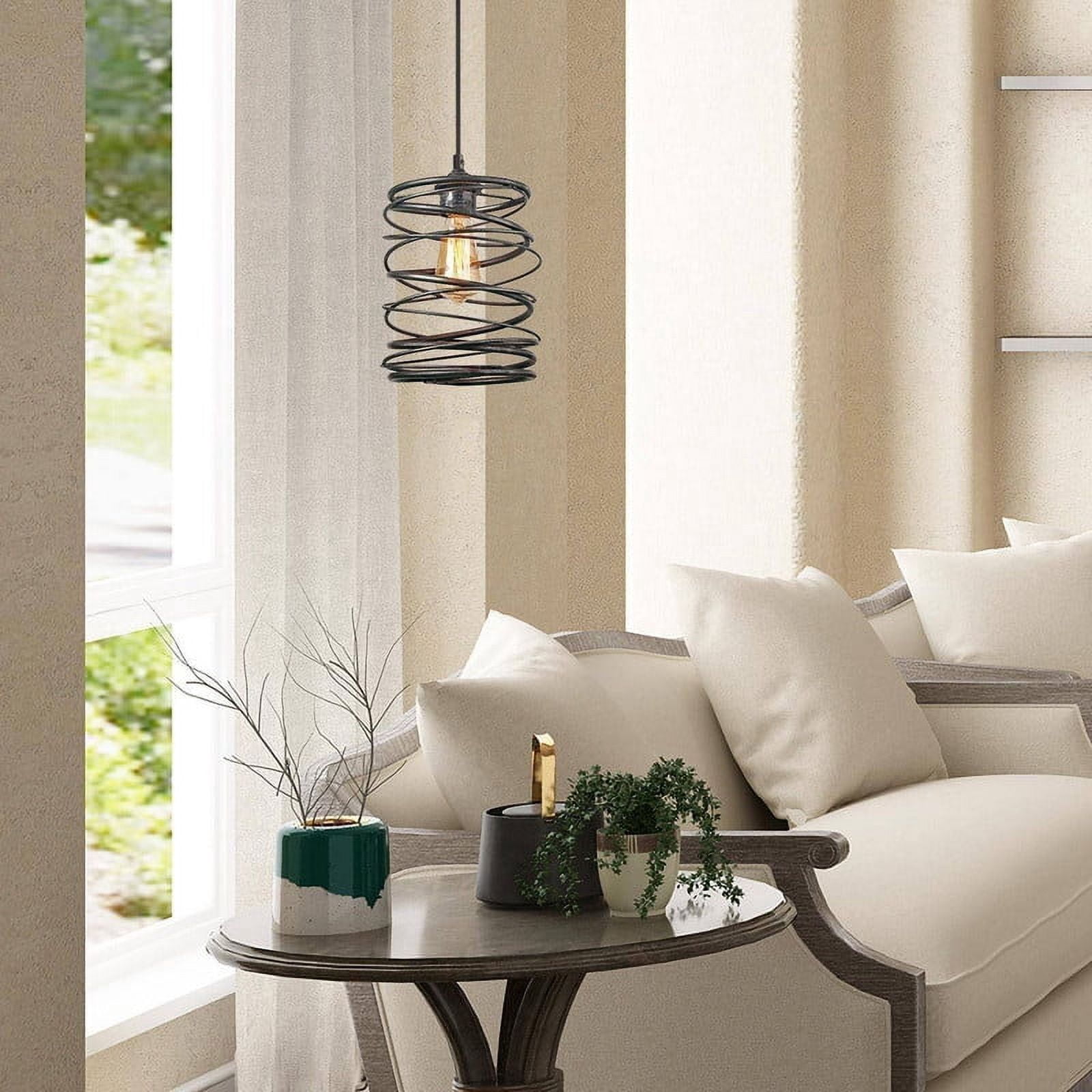 LNC 1-Light Matte Black Spiral Cage mini Pendant Light for Kitchen Island Light