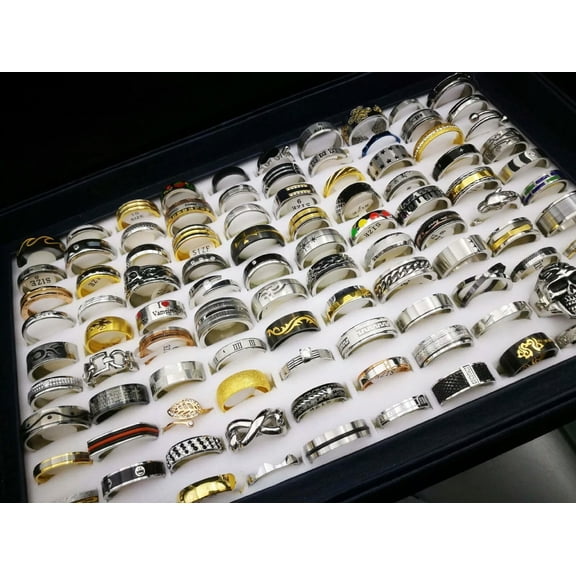 HOOUN New 50pcs Stainless Steel rings Wholesale Men Women Fashion Jewelry 17-22