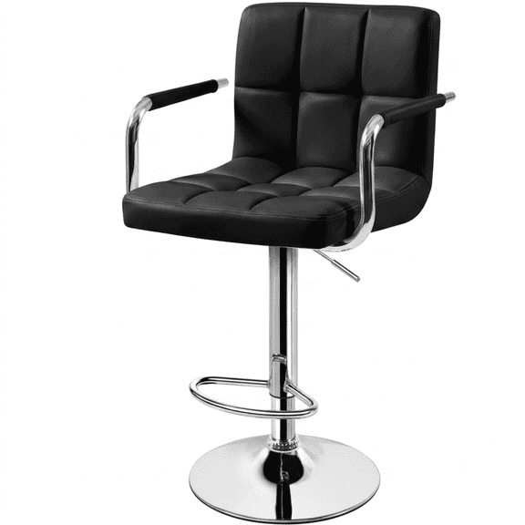 Bar Stools Set of 2, Pu Leather Adjustable Swivel Barstools with Armrest and Back, Hydraulic Kitchen Counter Height Bar Chairs for Dining Room, Home Bar, Kitchen Island, Black