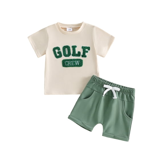 BemeyourBBs Toddler Baby Boys Golf Outfit Cute Infant Boy Summer Clothes Golf Crew Letter Embroidery Short Sleeve Round Neck T Shirt Tops and Pockets Shorts Set