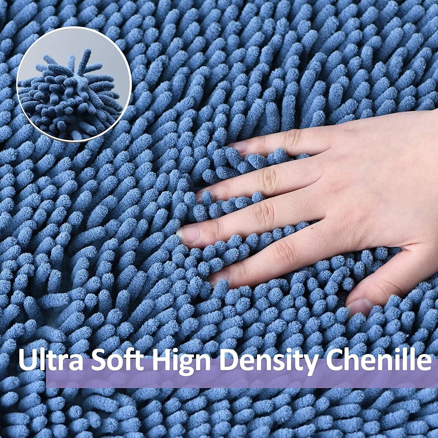 LQQBOX Bathroom Rugs Chenille Bath Mats Set 3 Piece Extra Soft and Absorbent Shaggy Rugs, Machine Wash and Dry, Perfect Plush Bath Mats for Tub, Bathroom ​Decor, Washable Carpets Set, Fog Blue
