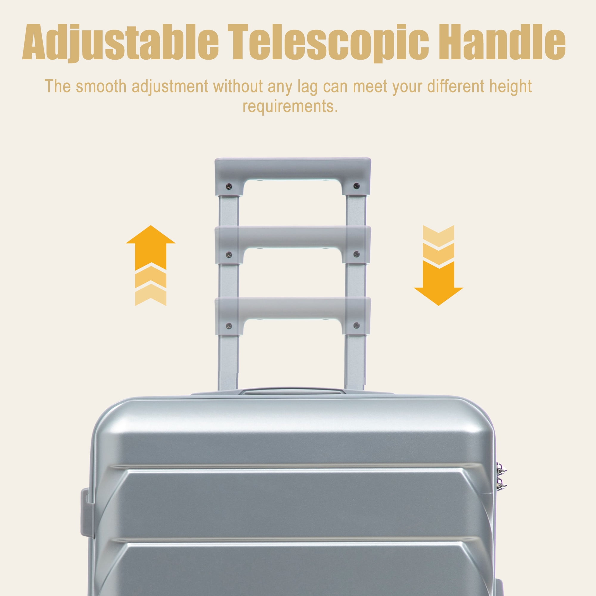 28 Inch ABS Hard Shell Large Travel Checked Luggage, Scratch Resistant Surface Four Multi-Directional Wheels, With Combination Lock and Side Hooks (Silver)