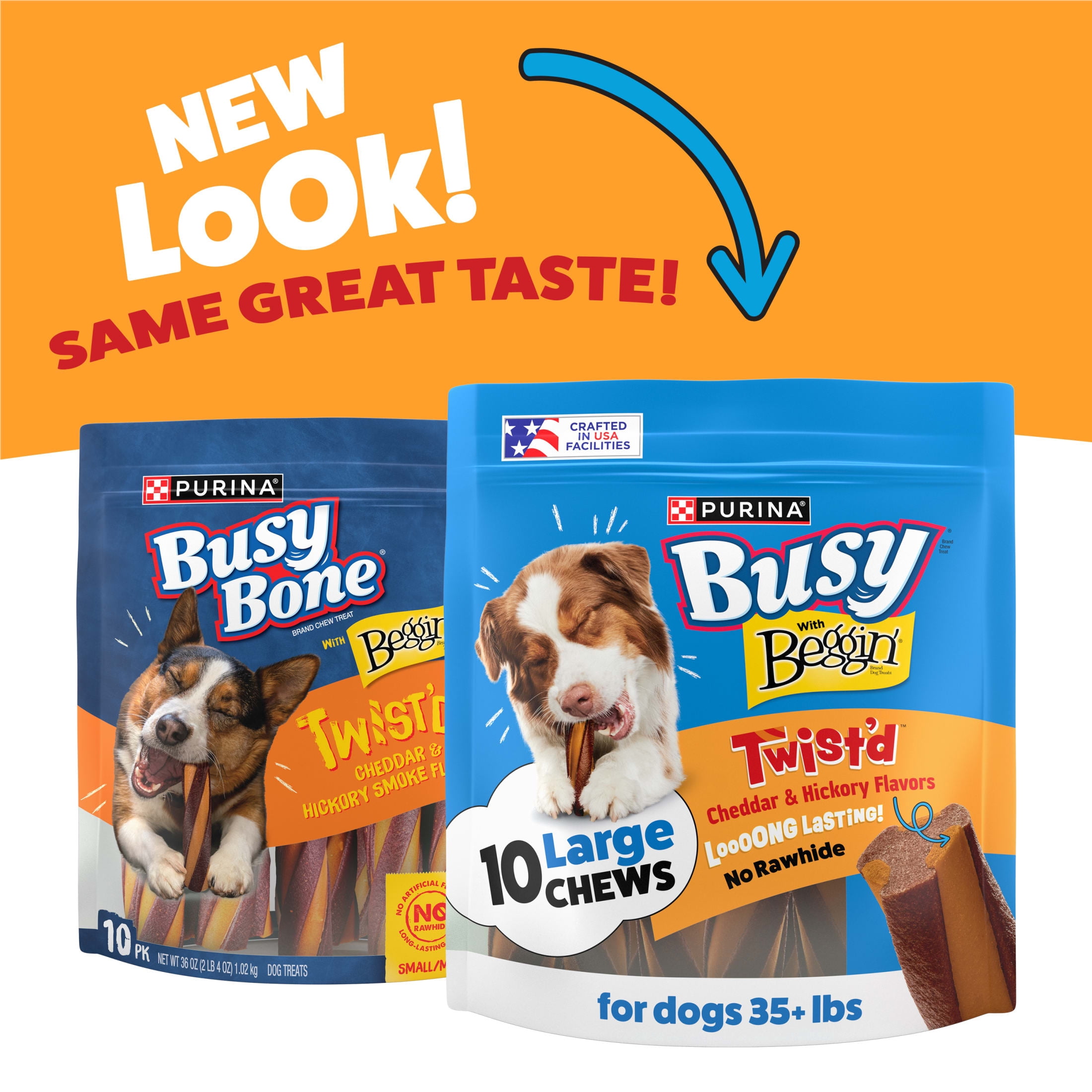 Purina Busy With Beggin’ Twist’d Cheddar and Hickory Smoke Flavors Large Dog Chew Treats, 36 oz.