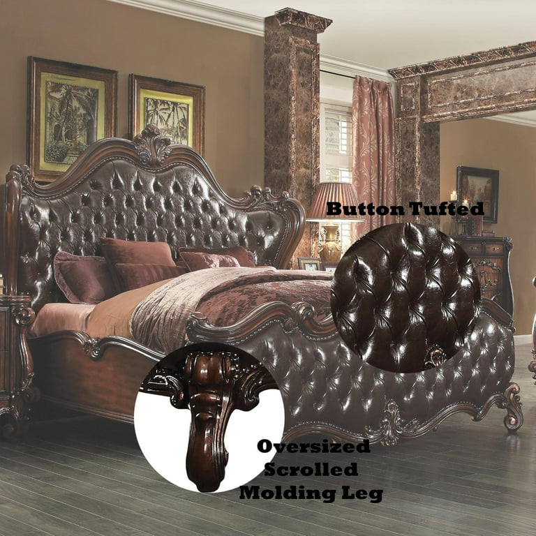 ACME Versailles Tufted Upholstered King Panel Bed in Dark