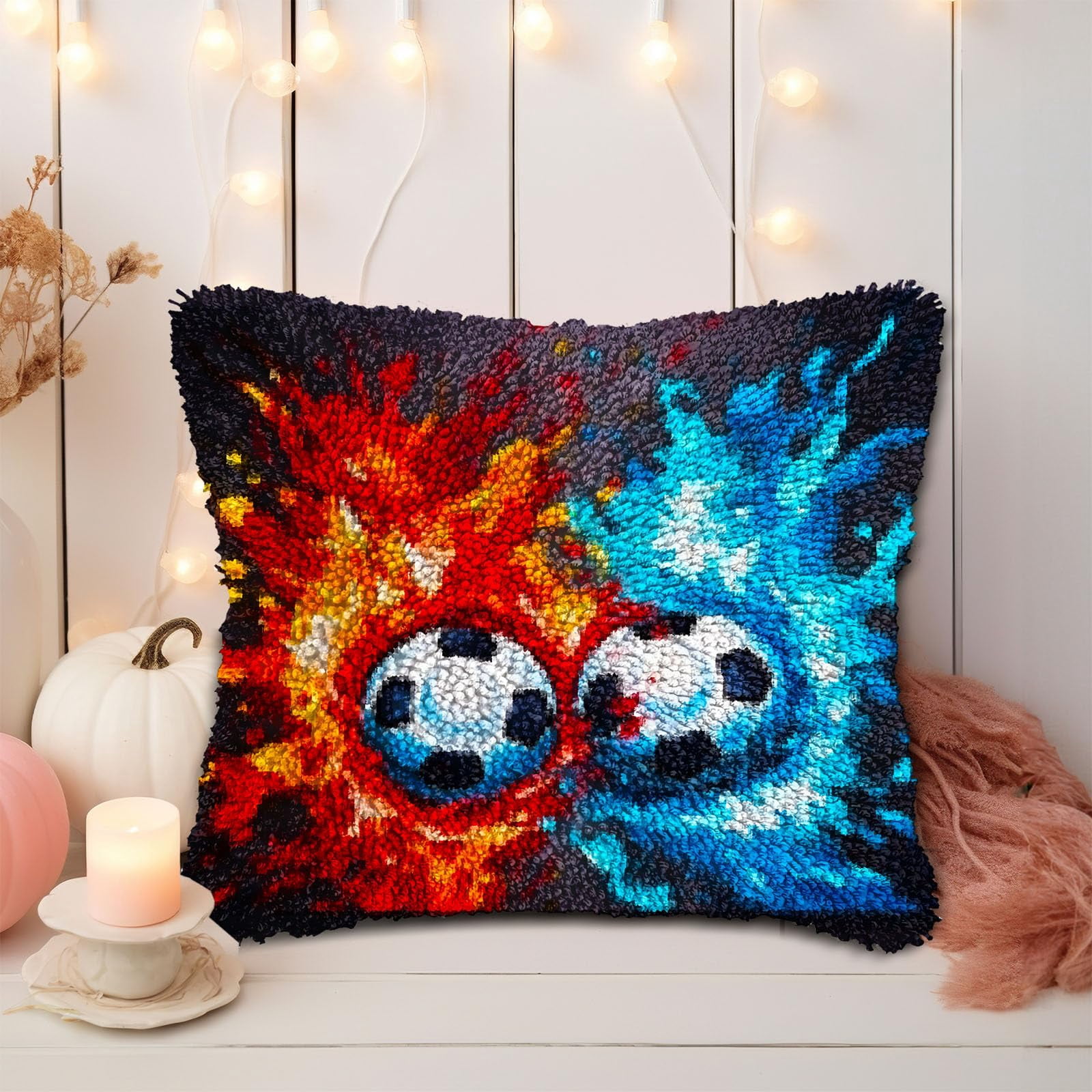 Graffiti Soccer Ball DIY Latch Hook Pillow Kits for Adults Printed Pillowcase Crochet Yarns Hooking Handmade Pillow Cover Cushion for Home Sofa Decoration 17x17inch(2)