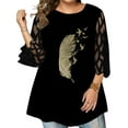 thumbnail image 1 of XXLvision Women Lace 3/4 Sleeve Printed Patchwork Flowy Swing Shirts Blouses Plus Size Tops, 1 of 4