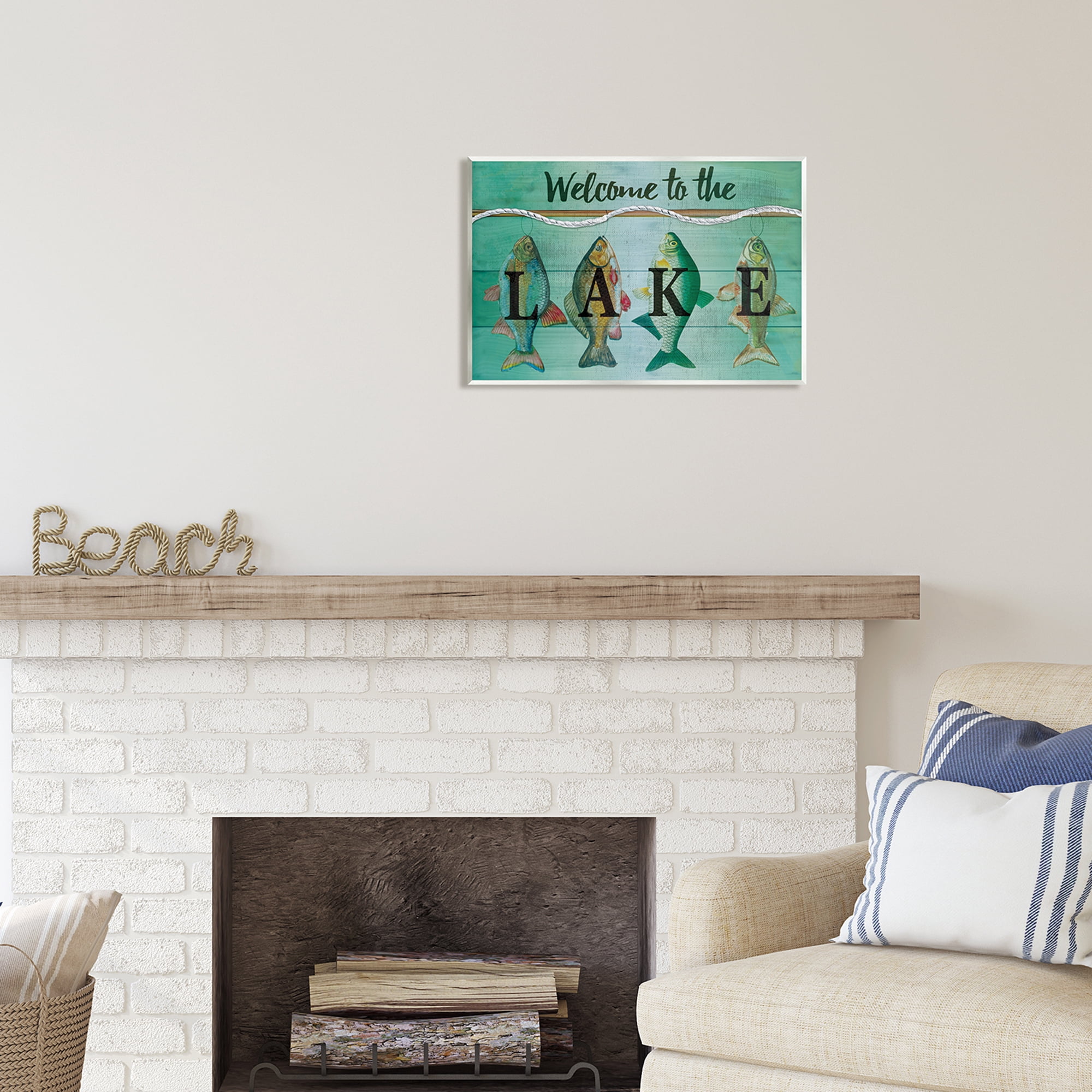 Stupell Industries Welcome To The Lake Fishing Rope Coastal Painting Unframed Art Print Wall Art