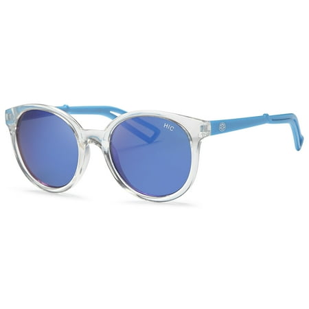 Hawaiian Island Creations Retro Fashion Rendy Style Kids Polarized Polycarbonate Sunglasses - Transparent Frame Blue Arms / Blue Revo Lenses