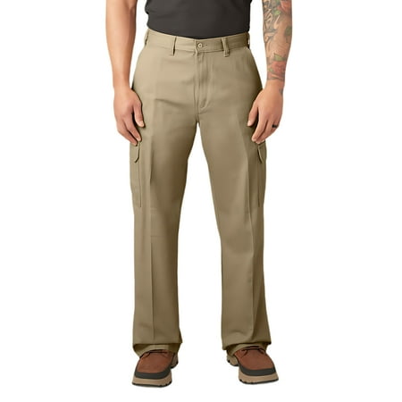 Dickies Men's Loose Fit Cargo Pants, Rinsed Khaki, 42X30