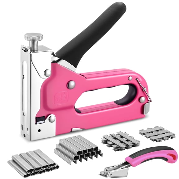 SPEEDWOW 4-in-1 Stapler Gun, Heavy Duty Staple Gun with 4000 Staples, Manual Brad Nailer Power Adjustment Stapler Gun for Wood, Crafts, Carpentry, and DIY-Pink