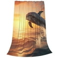 thumbnail image 2 of Zufioo Sunset Dancing Dolphin A Fleece Blanket Queen Size,Plush Bed Blanket,Ultra Soft Throw Blanket,Plush Fuzzy Cozy Blanket Perfect for Bed,Couch-60"x50", 2 of 7