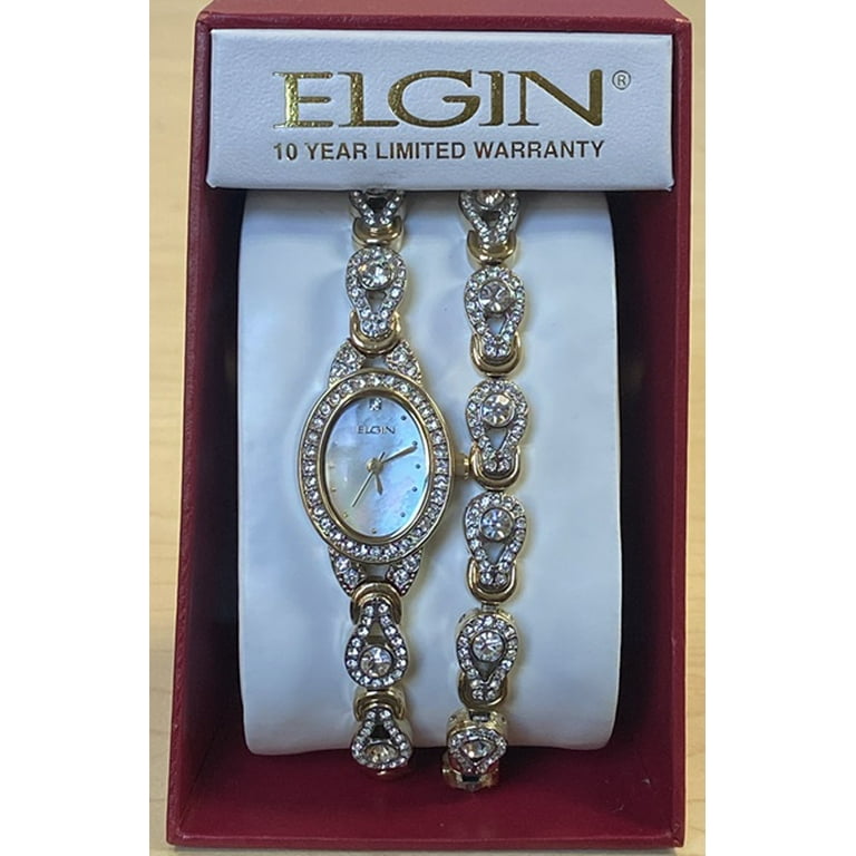 Elgin Adult Female Analog Wristwatch 2pc Set with Oval