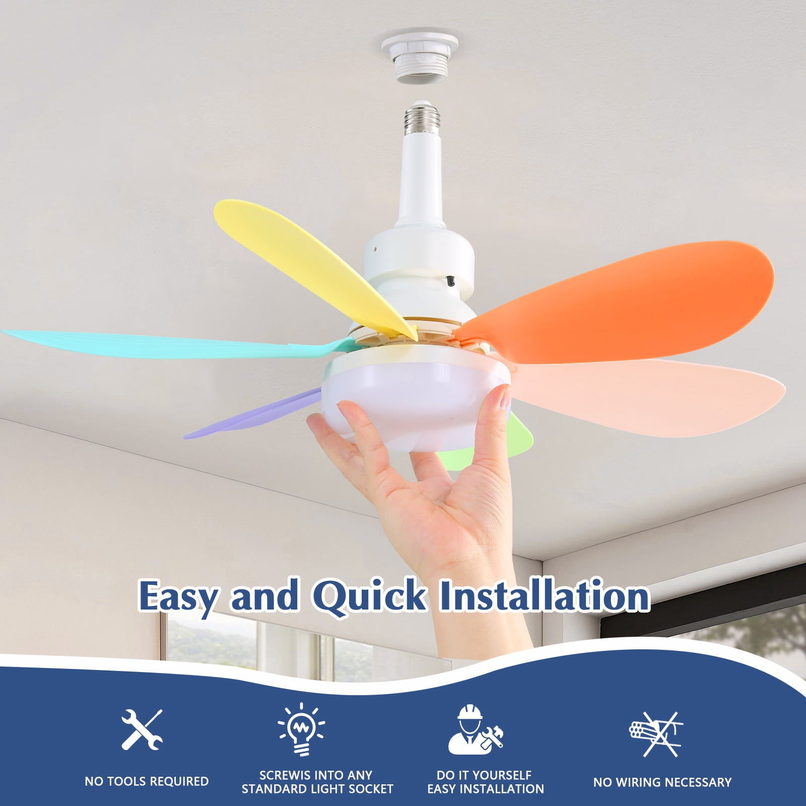 JOPESO 6 Blades Socket Fan Light with Remote 3-Timer 20.5" Memory Function Ceiling Fan Light for All Locations