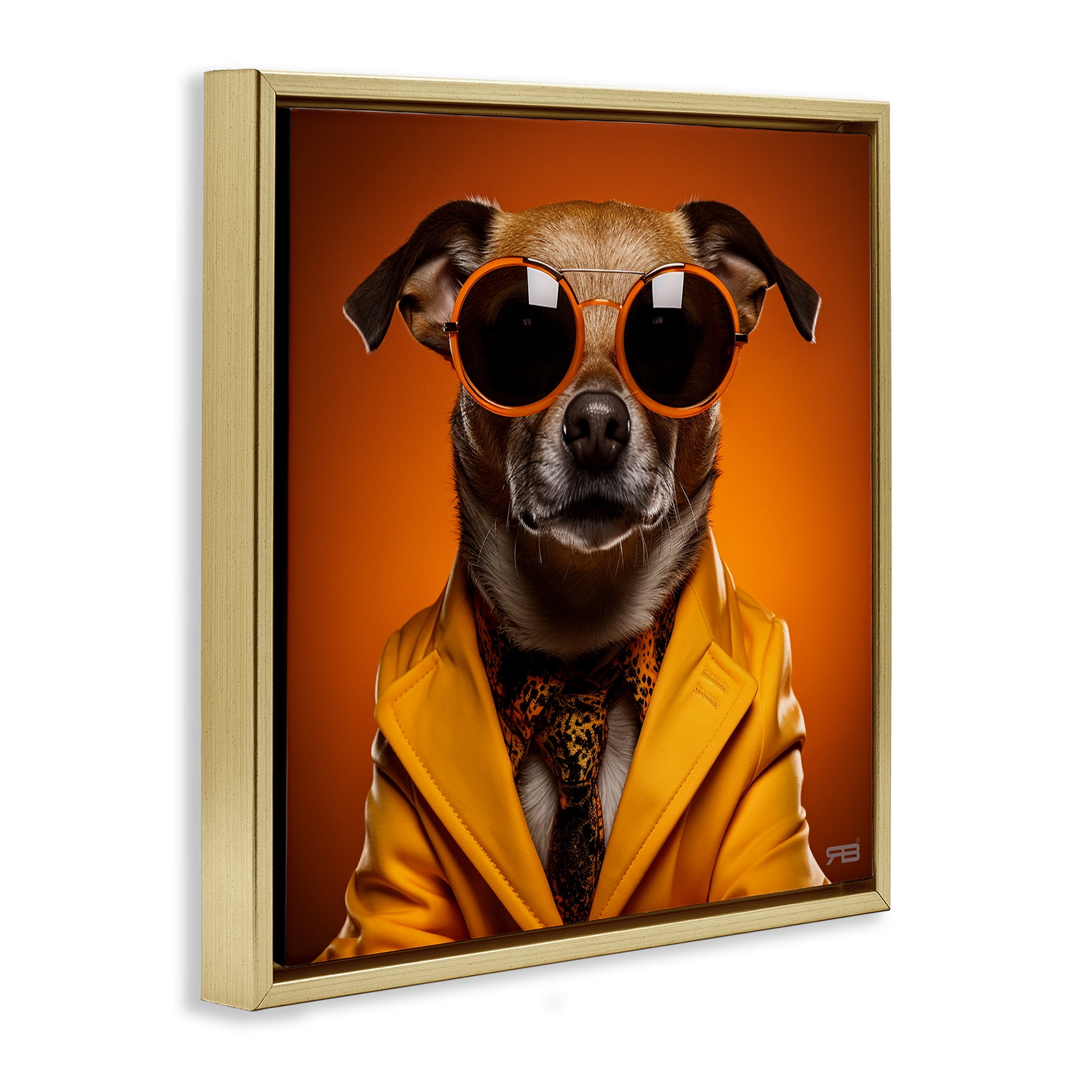 Stupell Industries Trendy Dog Yellow Suit Animals & Insects Painting Gold Floater Framed Canvas Art Print Wall Art, 18 x 18