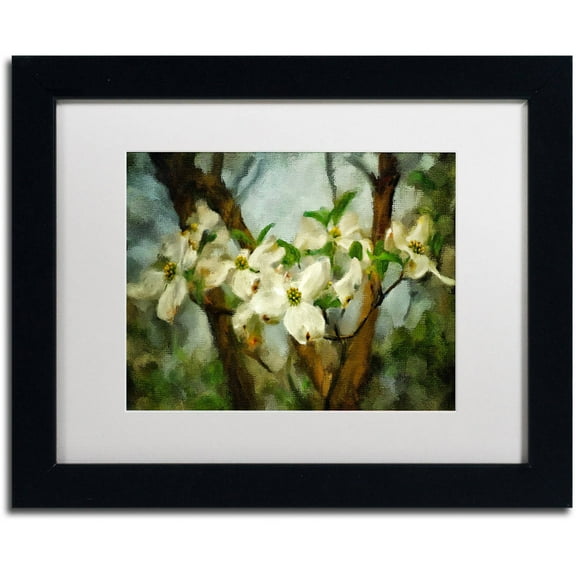 Trademark Fine Art "Painted Dogwood" Canvas Art by Lois Bryan White Matte, Black Frame