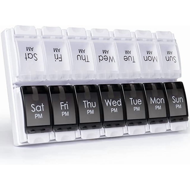Pastillero semanal, pastillero grande para tomar 2 pastillas al día, organizador de viaje con botón pulsador para medicamentos, vitaminas y aceite de pescado.