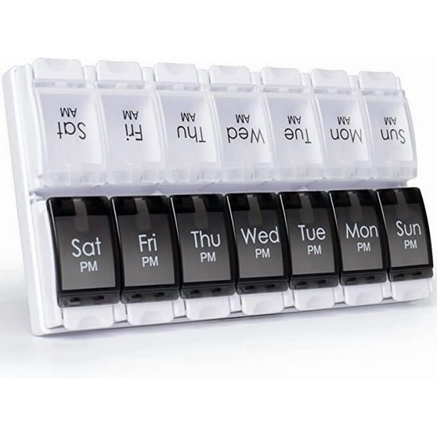 Pastillero semanal, pastillero grande para tomar 2 pastillas al día, organizador de viaje con botón pulsador para medicamentos, vitaminas y aceite de pescado.