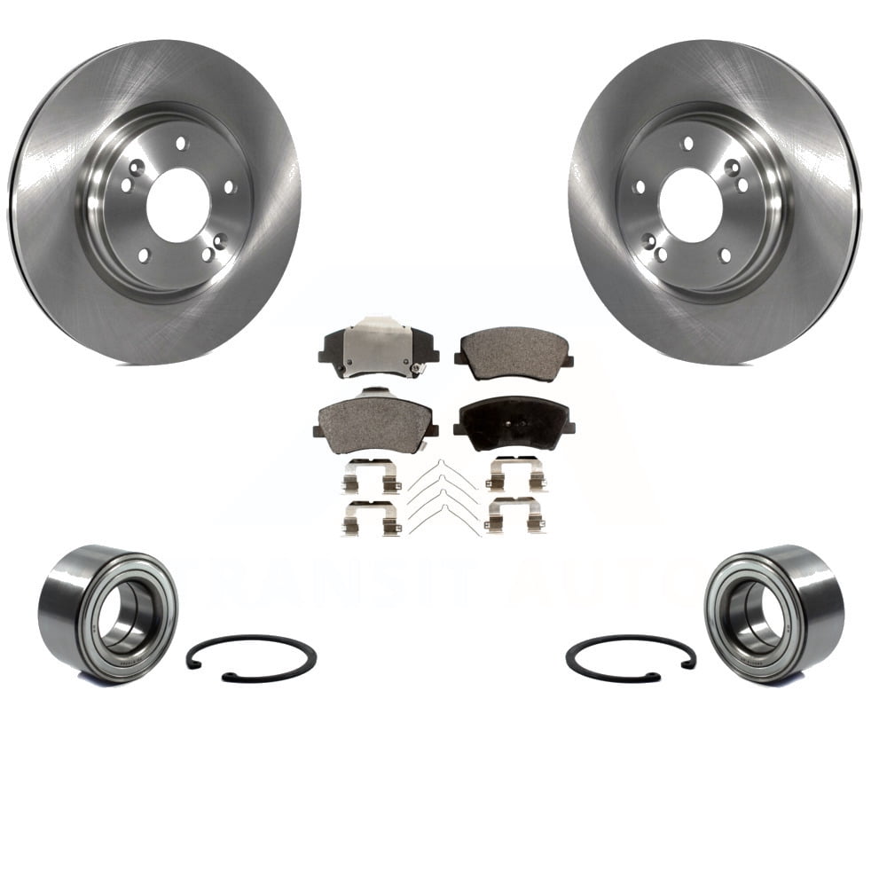 Front Wheel Bearing With Disc Brake Rotors And SemiMetallic Pads Kit