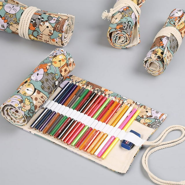 Estuche para lápices de colores con diseño de gato adorable de Meow con cara grande y gran capacidad de lona de algodón de 12, 24, 36, 48 y 72 agujeros para hombres y mujeres