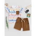 thumbnail image 2 of FEORJGP Toddler Boy Summer Clothes Infant 0-3Y Baby Short Sleeve T-Shirt Crew Neck Shirt Dinosaur Print Pocket Tops with Solid Color Shorts Little Boys Casual Daily 2Pcs Outfit, 2 of 9