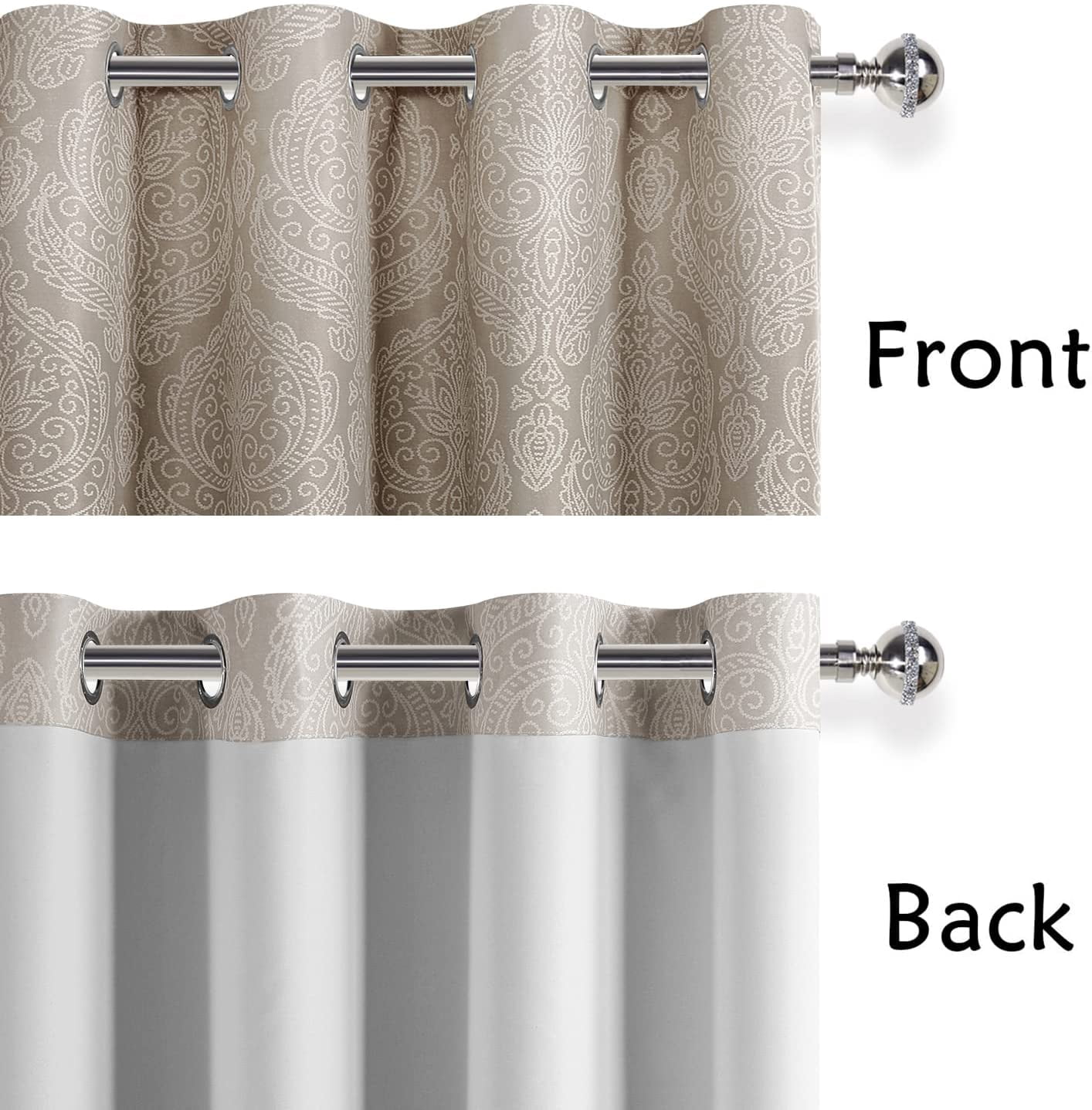 JIUZHEN Ombre Blackout Curtains for Bedroom - Grommet Top Thermal Insulated Room Darkening Window Drapes for Living Room, set of 2 Gradient Damask Curtain Panels, 52 x 96 Inches Long, Brown
