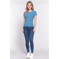 thumbnail image 2 of Saronite Basic Cotton Ribbed Knit Crew Neck Short Sleeve Top, Blue (Women's), 2 of 4
