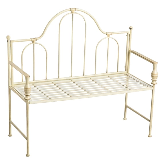 Evergreen Distressed White Headboard Outdoor Safe Metal Garden Bench