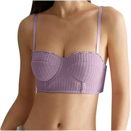 Gnurob Womens Push Up Bralette Sexy Beauty Back Smoothing Bra Seamless Wireless Brassiere with Support Adjustable Strap Bralettes No Underwire Underwear Clearance Saving Purple Medium