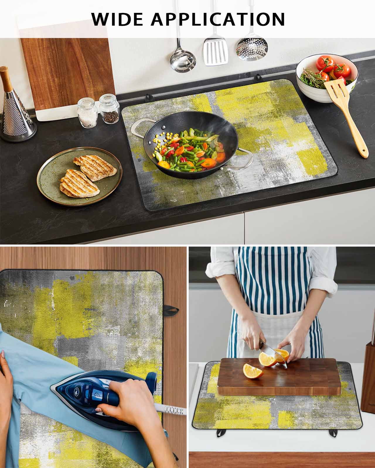 nqOlkjepod Large Induction Cooktop Protector Mat 36"x21", Yellow Grey Stove Top Covers for Electric Stove, Modern Oil Painted Abstract Art Aesthetics Stove Burner Cover Mats, Glass Top Stove Cover