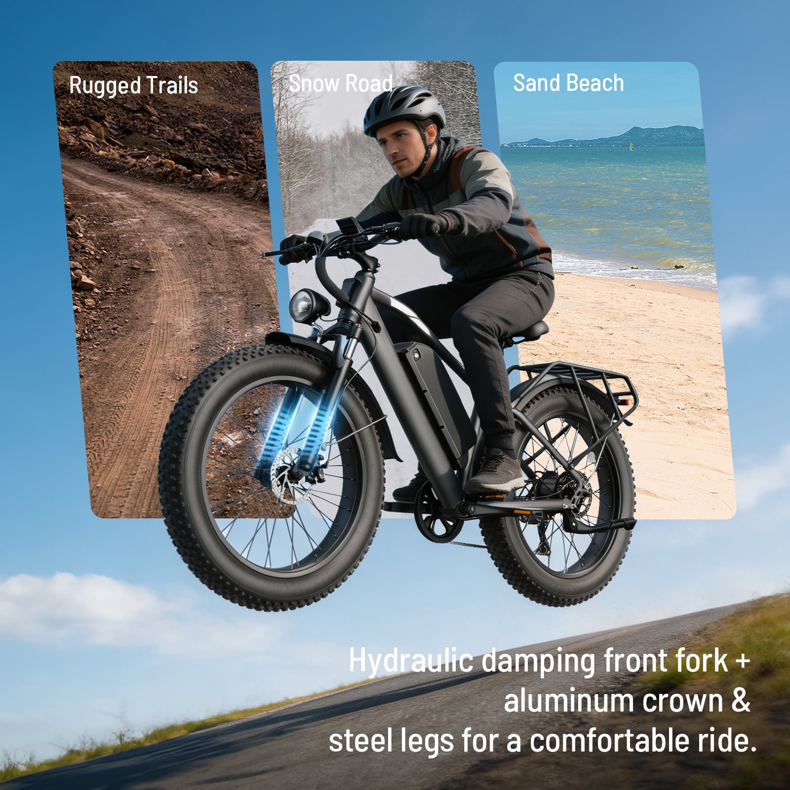 YareYi Electric Bike for Adults 26", 2000W Peak E-Mountain Bicycle, 28MPH Fat Tire Ebike, 48V 15Ah Removable Battery, 7 Speed and Front Suspension with Rear Rack UL2849