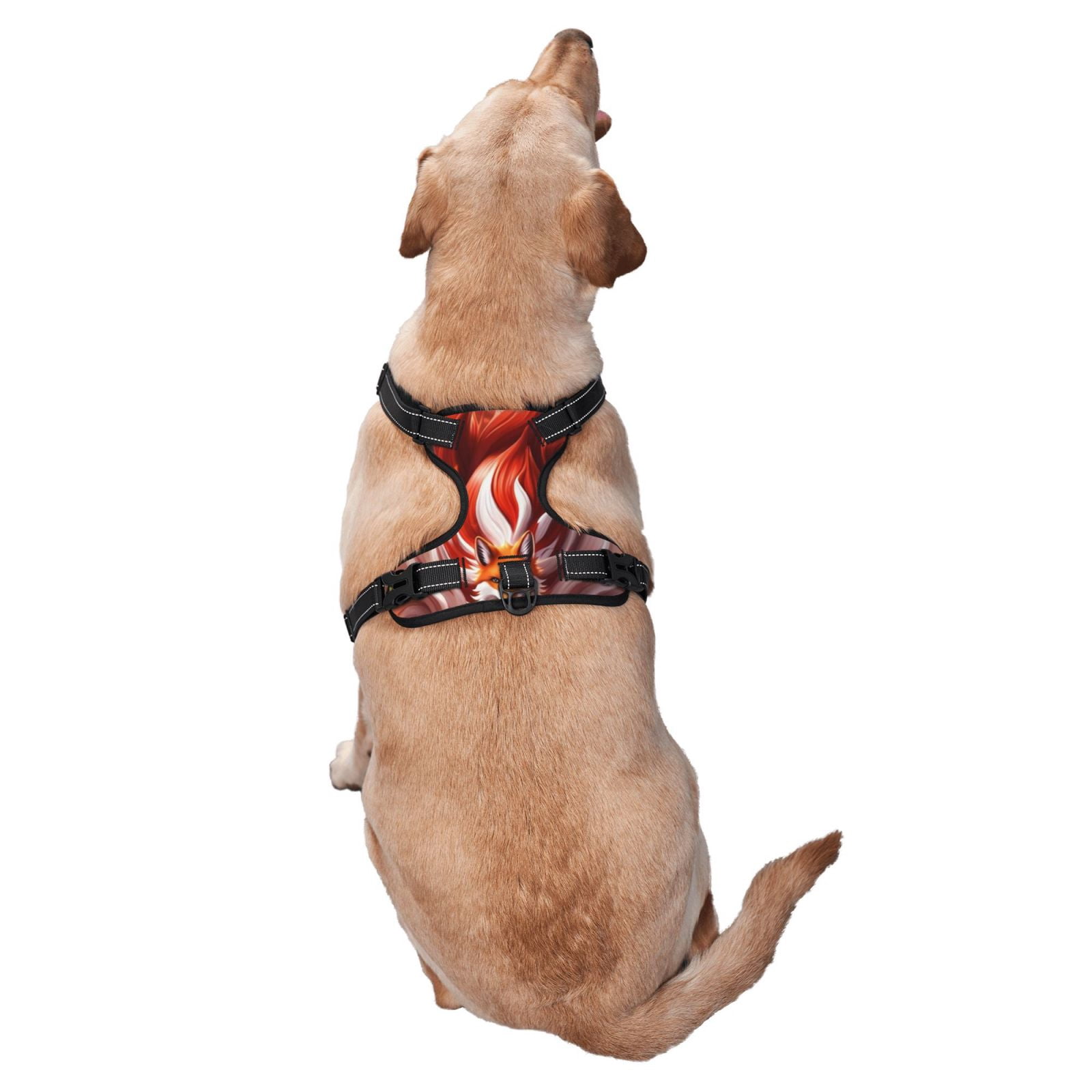 Vsdgher Red Leaf Flame Fox Pattern Dog Harness,No Pull Pet Harness with Soft Padded Handle,Adjustable Reflective Vest with 2 Buckles,4 Slide Buckles,S-XL Medium