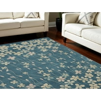 9' X 12' Turquoise and Cream Floral Area Rug