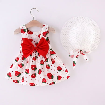 

Christmas Clearance Items LIDYCE Toddler Baby Kids Girls Sleeveless Strawberry Print Princess Dress Hat Outfits Red XL