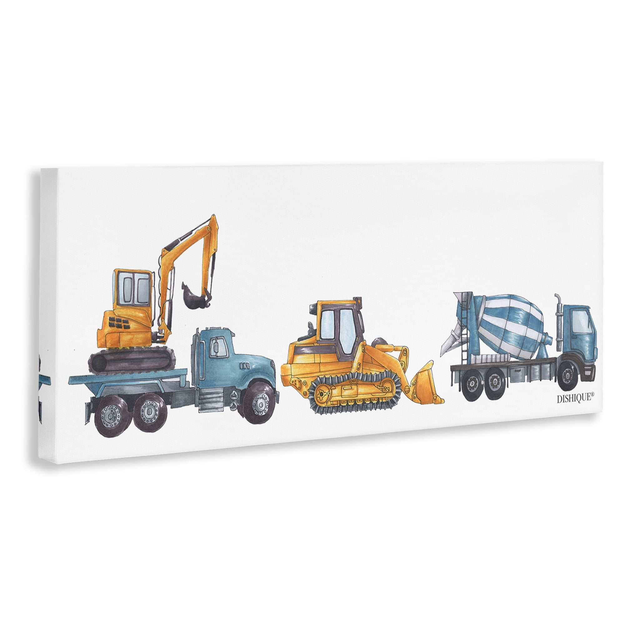 Stupell Industries Construction Vehicles Bulldozer Trucks Driving Illustration Graphic Art Gallery Wrapped Canvas Print Wall Art, Design by Dishique