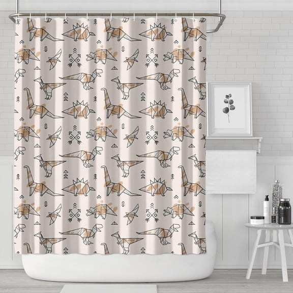 Beige Origami Dinosaurs Geometric Pattern Shower Curtain 84"x72" ,Bathroom Decorative Shower Curtains Set with 12 Hooks,Modern Waterproof Washable Shower Curtain