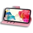 thumbnail image 6 of SaniMore Embossing Flip Wallet Case for iPhone 14, [RFID Blocking] PU Leather Cover with Card Holder & Kickstand Wrist Strap Magnetic Clasp All-Inclusive Protective Shell, Pink, 6 of 6