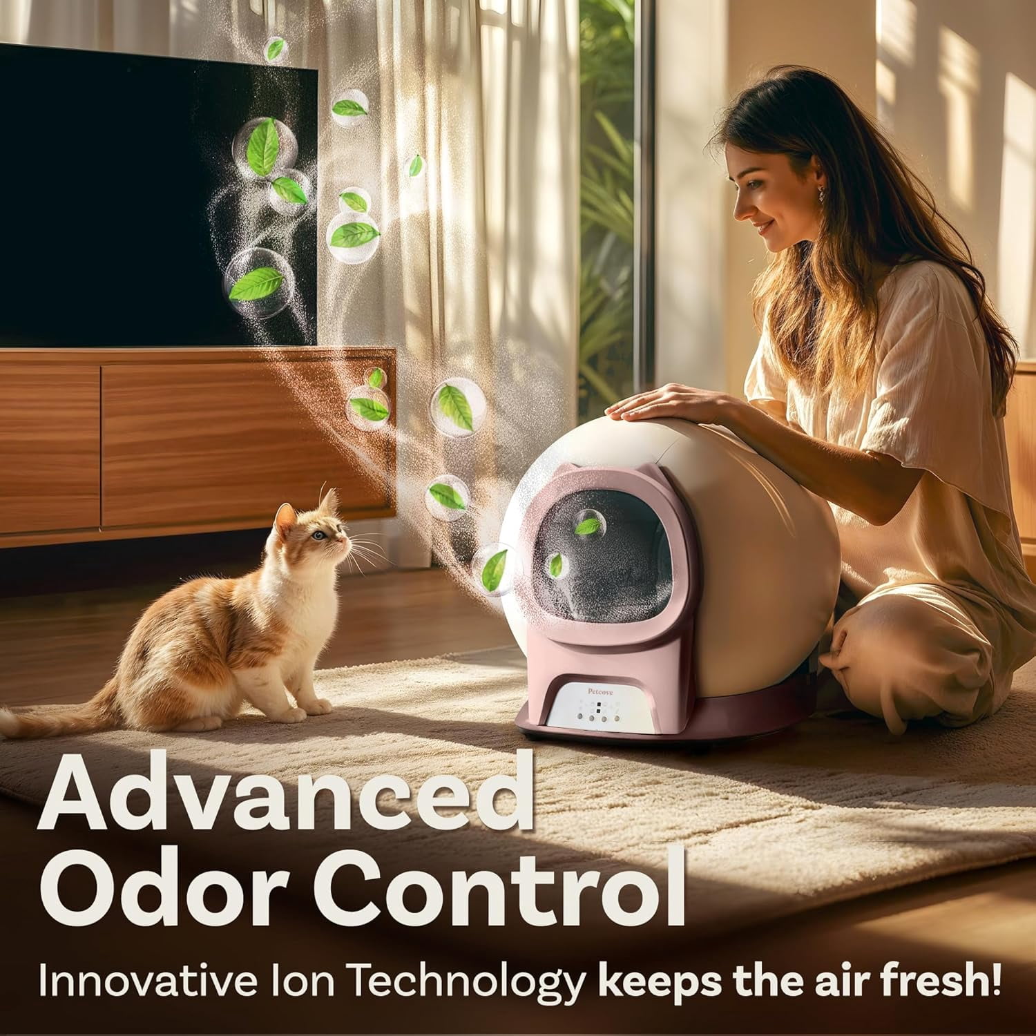 Petcove Automatic Litter Box Self Cleaning for Cats with App Control – Smart Cat Litter Box, Odor Control, for Multiple Cats - Pink