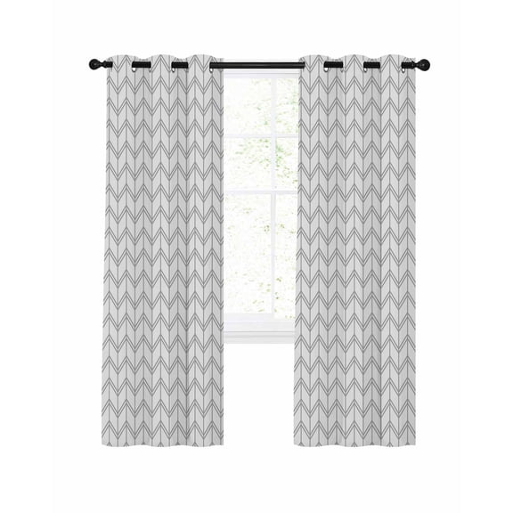 Boho Gray Blackout Curtains 72 Inches Long for Bedroom, White Chevron Stripes Abstract Geometric Thermal Insulated Room Darkening Black Out Window Curtain Panels Grommet Drapes for Living Room