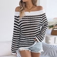 thumbnail image 1 of Xuyuer Women's Oversized Striped Casual Off The Shoulder Shirts Top Long Sleeve Loose Knit Pullover Jumper Tops, 1 of 7