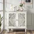 thumbnail image 2 of GZXS 31.5" Vintage Accent Cabinet with Hollow Carved Doors, 2-Door Decorative Buffet Cabinet with Adjustable Shelf & Solid Wood Legs, for Living Room, Entryway & Hallway (Antique Gray White), 2 of 8
