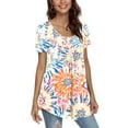 thumbnail image 2 of CATHY Women's 2022 Summer Short Sleeve Pleated Blouse Loose Flowy Tunic Top, 2 of 5