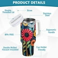 thumbnail image 2 of Yayeee 40oz Double-Wall Insulated Stainless Steel Tumbler with Handle Bottle, Orange Colorful Flowers, 2 of 8