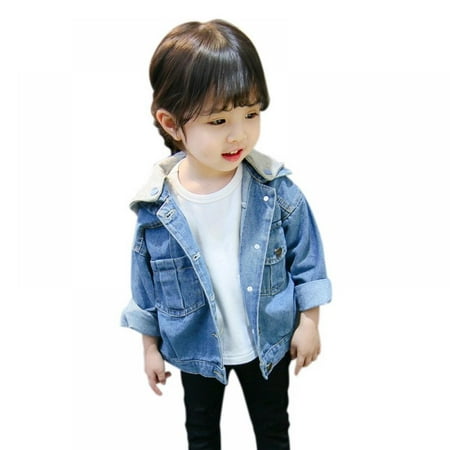 

Sunwukong Kids Toddler Baby Denim Hoodie Jackets Button Down Jeans Coat Ripped Top Fall Cowboy Outwear Clothes for Girls Casual