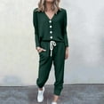 thumbnail image 2 of Stamzod Women's Fashion Sweat Set Solid Color V Neck Long Sleeve Shirts and Sweatpants Casual Yoga Outfits for Women Green C M, 2 of 5