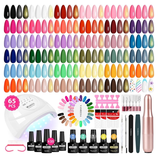 Kit de esmalte en gel VANREESA de 65 piezas con lámpara UV y torno