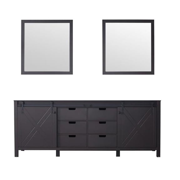 84 in. Marsyas Double Vanity with No Top & 34 in. Mirrors - Brown