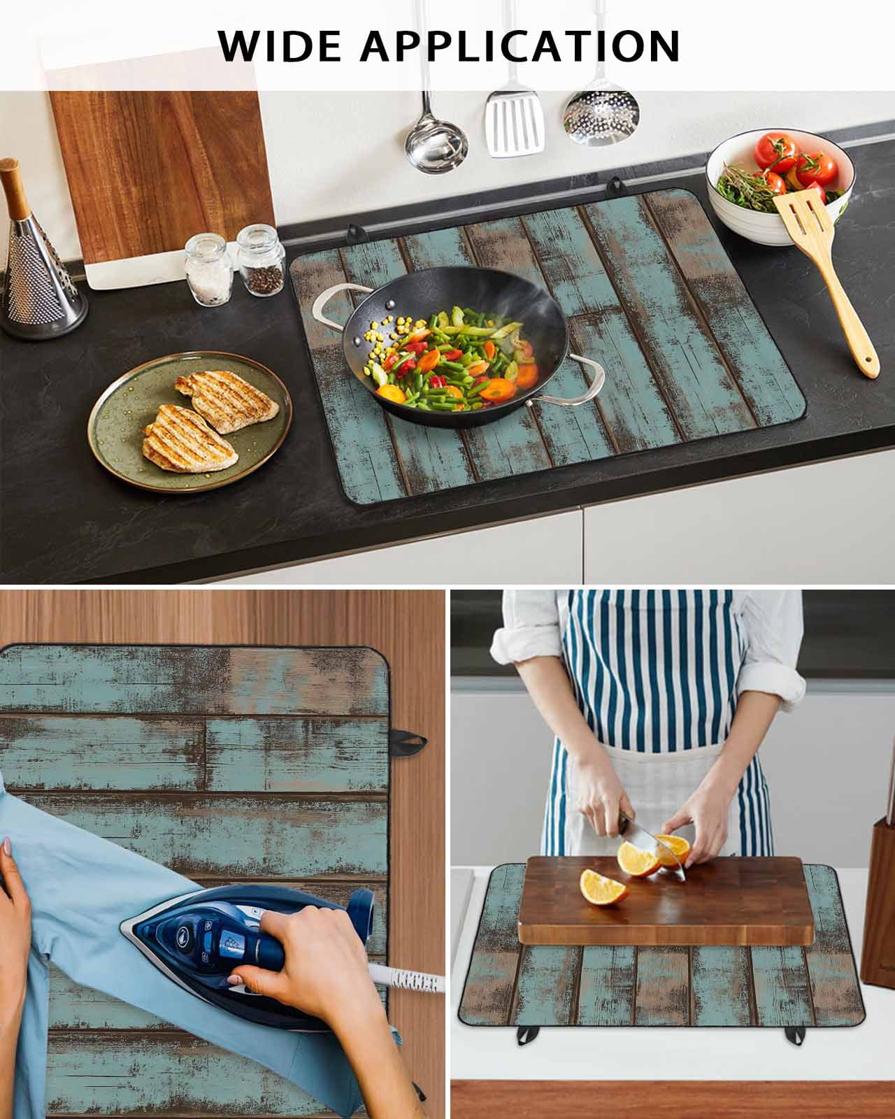 nqOlkjepod Large Induction Cooktop Protector Mat 24"x21", Retro Wooden Grain Stove Top Covers for Electric Stove, Farmhouse Vintage Gradient Texture Stove Burner Cover Mats, Glass Top Stove Cover