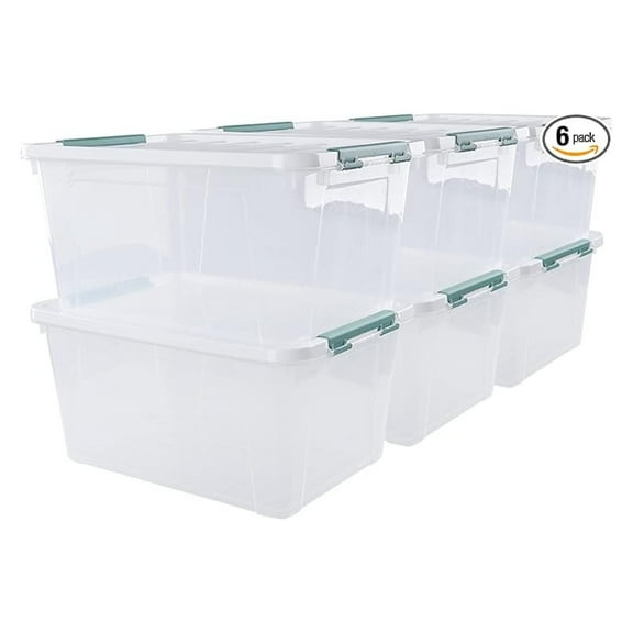 Plastic Storage Box, 35 Quart, Pack of 6, Large Clear Plastic Bins
