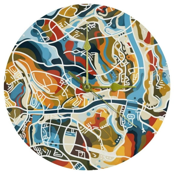 Map 9.8 Inch Round Acrylic Silent Wall Clock, Non Ticking Battery Powered for Kitchen, Bedroom, Living Room, Office - Modern Wall Clocks from Amazon